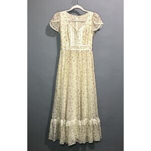 VTG 70s Gunne Sax Romantic Renaissance Floral Prairie Bridal Maxi Dress SZ 7 USA